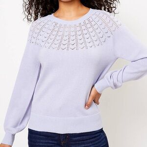 Ann Taylor Loft Shimmer Pointelle Yoke Sweater Women’s Size Small